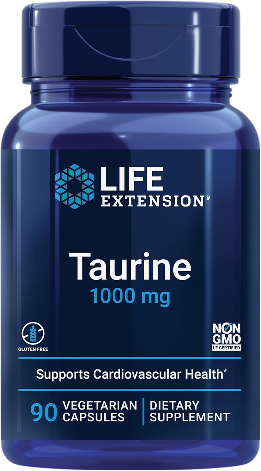 Pure Taurine Amino Acid Supplement for Heart, Liver, Brain Health - 1000mg Dose, Non-GMO, Gluten-Free, Vegetarian - 90 Capsules