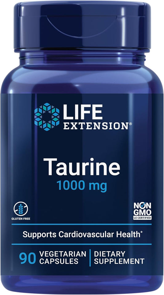 Pure Taurine Amino Acid Supplement for Heart, Liver, Brain Health - 1000mg Dose, Non-GMO, Gluten-Free, Vegetarian - 90 Capsules