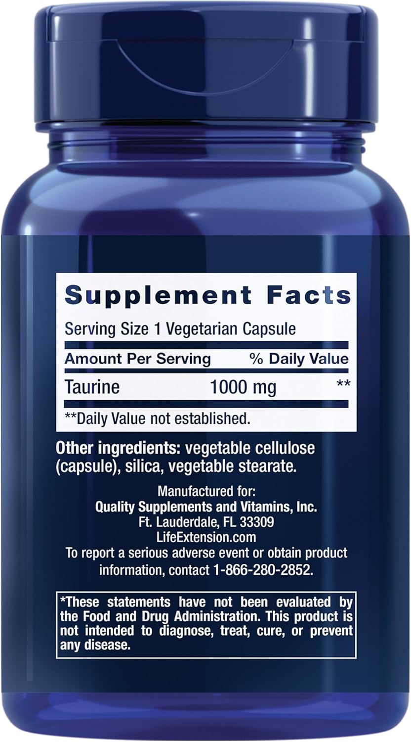 Pure Taurine Amino Acid Supplement for Heart, Liver, Brain Health - 1000mg Dose, Non-GMO, Gluten-Free, Vegetarian - 90 Capsules