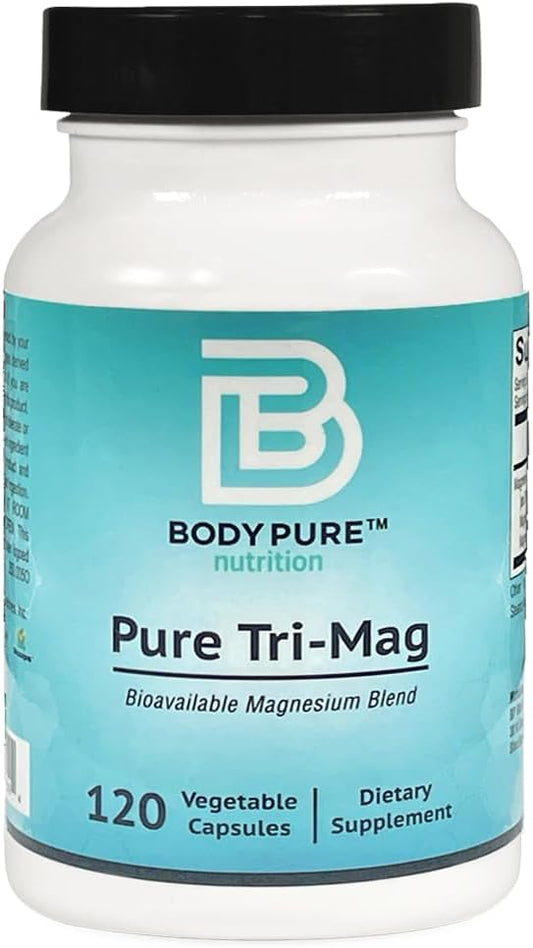 Pure Tri-Mag: Highly Absorbed Magnesium Complex for Stress Relief, Sleep, Heart Health, and Metabolism Support - 120 Capsules