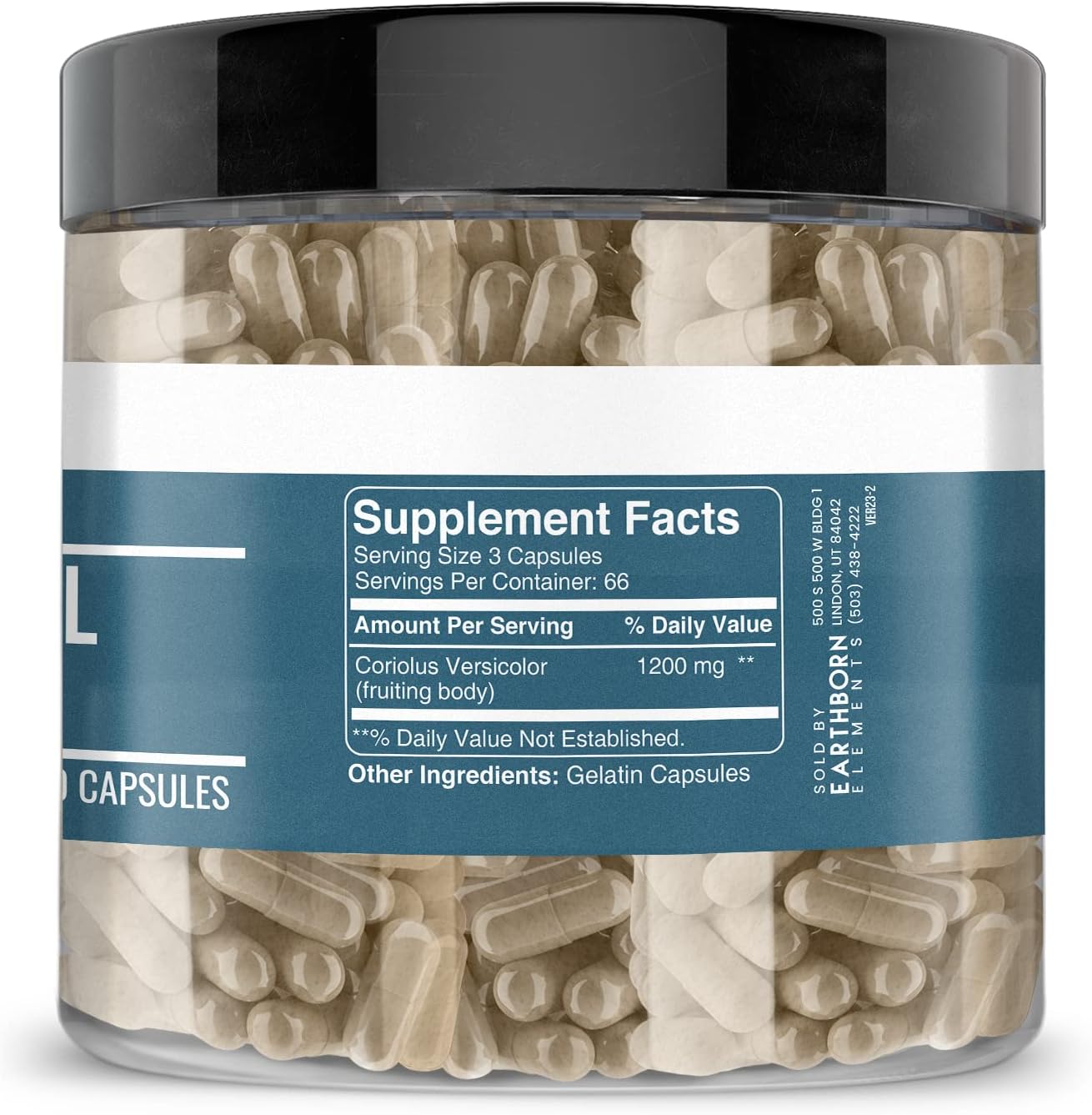 Pure Turkey Tail Mushroom Capsules - 200 Count, Undiluted & Additive-Free by Earthborn Elements