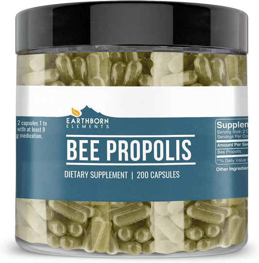 Pure & Undiluted Bee Propolis Capsules - 200 Count by Earthborn Elements, No Additives