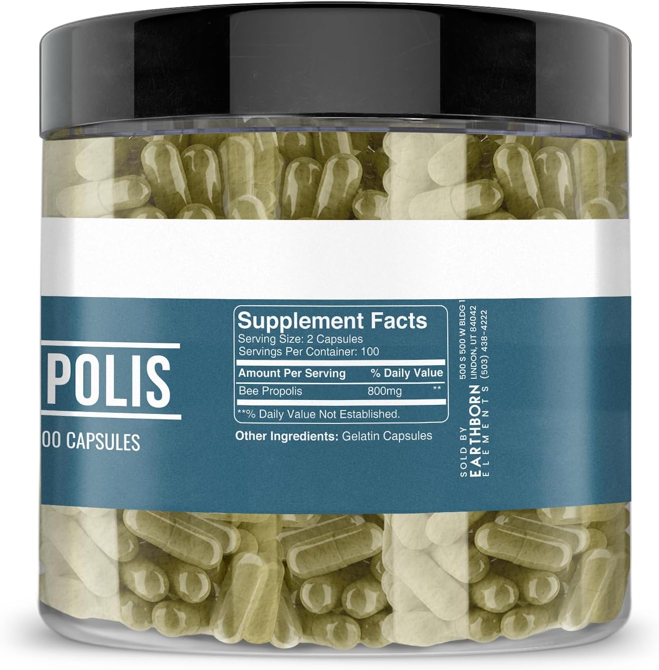 Pure & Undiluted Bee Propolis Capsules - 200 Count by Earthborn Elements, No Additives