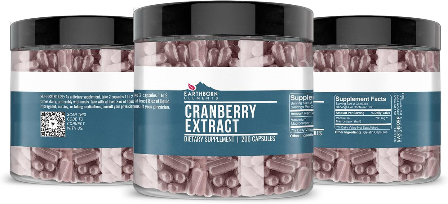 Pure & Undiluted Cranberry Extract Capsules - 200 Count by Earthborn Elements, Additive-Free
