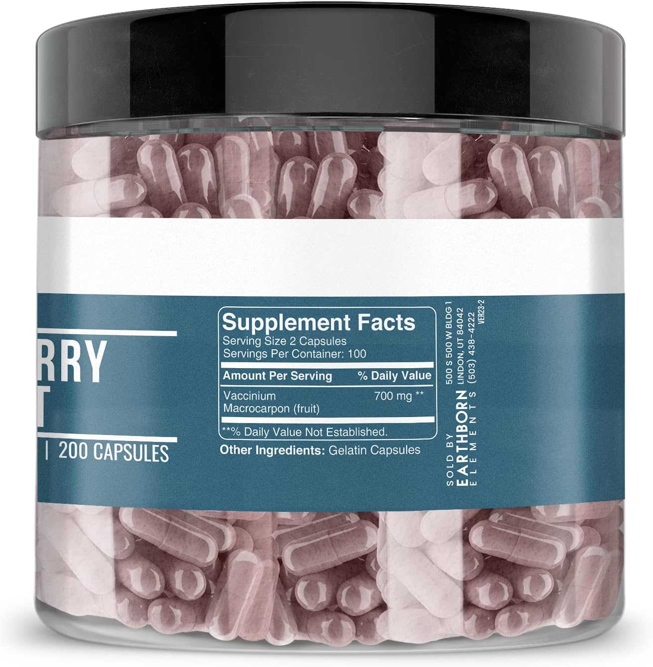 Pure & Undiluted Cranberry Extract Capsules - 200 Count by Earthborn Elements, Additive-Free