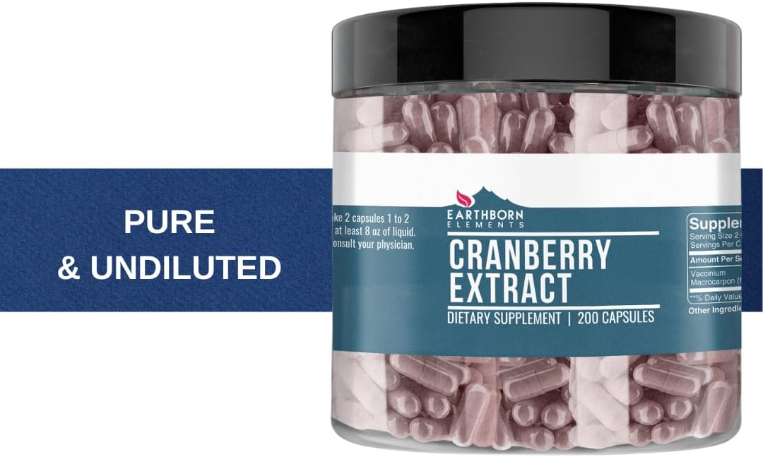 Pure & Undiluted Cranberry Extract Capsules - 200 Count by Earthborn Elements, Additive-Free