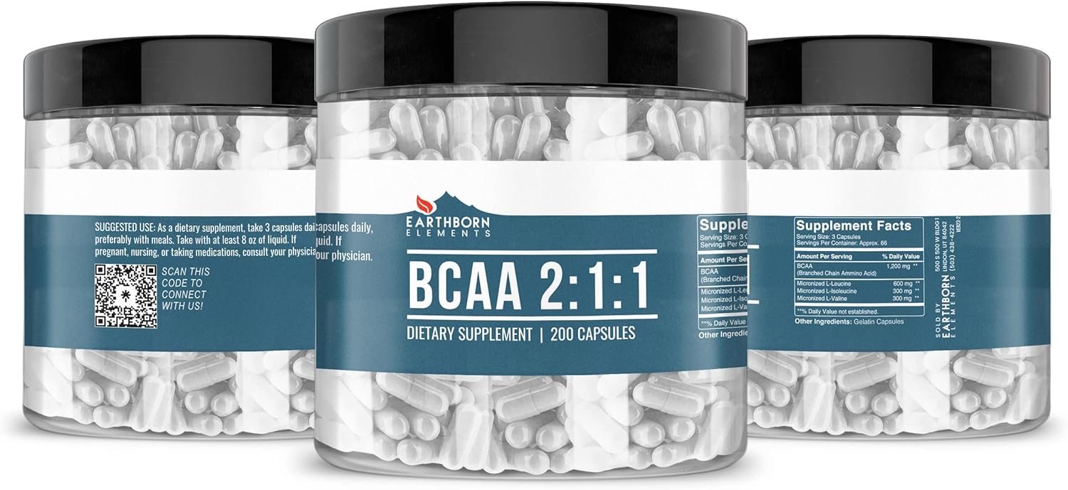 Pure & Undiluted Earthborn Elements BCAA Capsules - 200 Count, Additive-Free