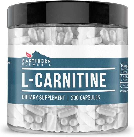 Pure & Undiluted L-Carnitine Capsules - 200 Count by Earthborn Elements, Additive-Free