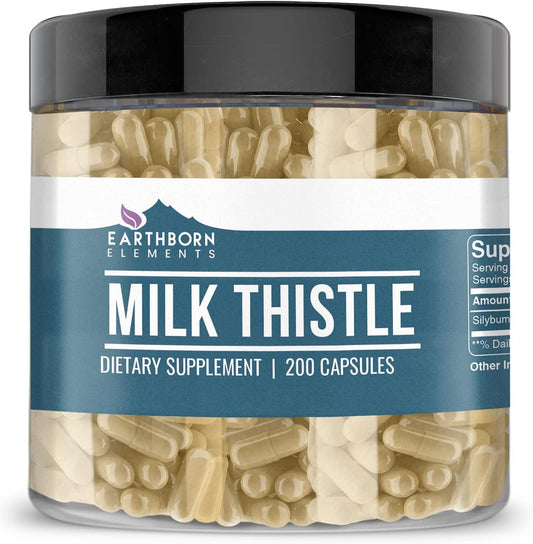 Pure & Undiluted Milk Thistle Capsules - 200 Count by Earthborn Elements, Additive-Free