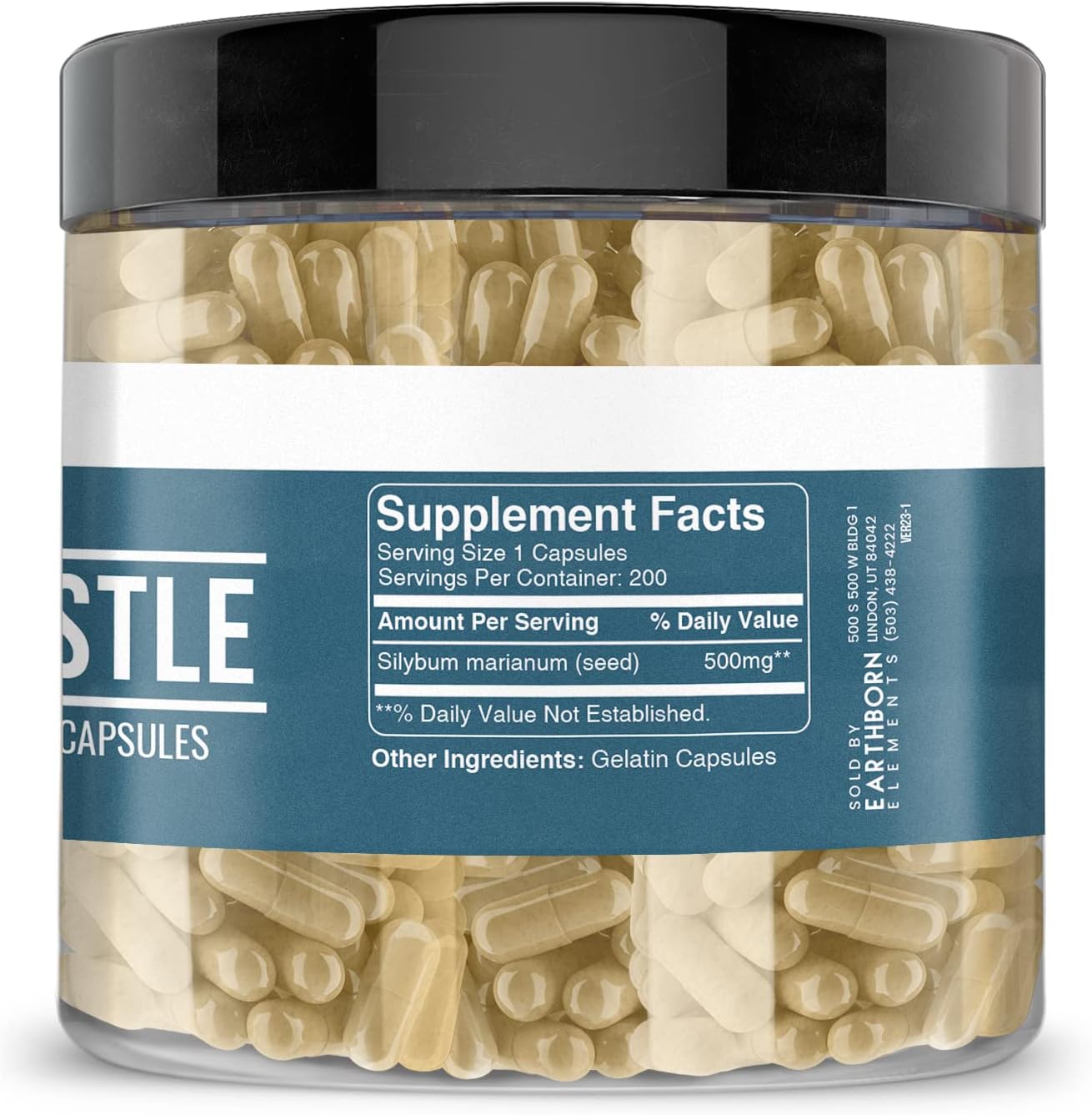 Pure & Undiluted Milk Thistle Capsules - 200 Count by Earthborn Elements, Additive-Free