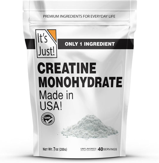 Pure USA Made Creatine Monohydrate Powder - Unflavored, 200g, 40 Servings with 5g Per Serving, 3rd Party Lab Tested, No Fillers