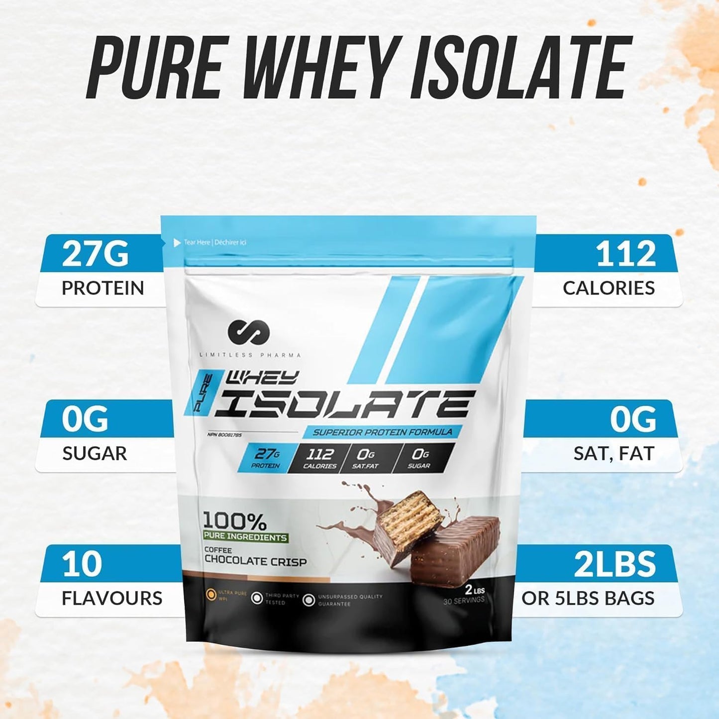 Pure Whey Isolate Protein Powder - 27g Protein, 6g BCAAs, Sugar Free - 5LB, 74 Servings - Maple Brown Sugar Flavor