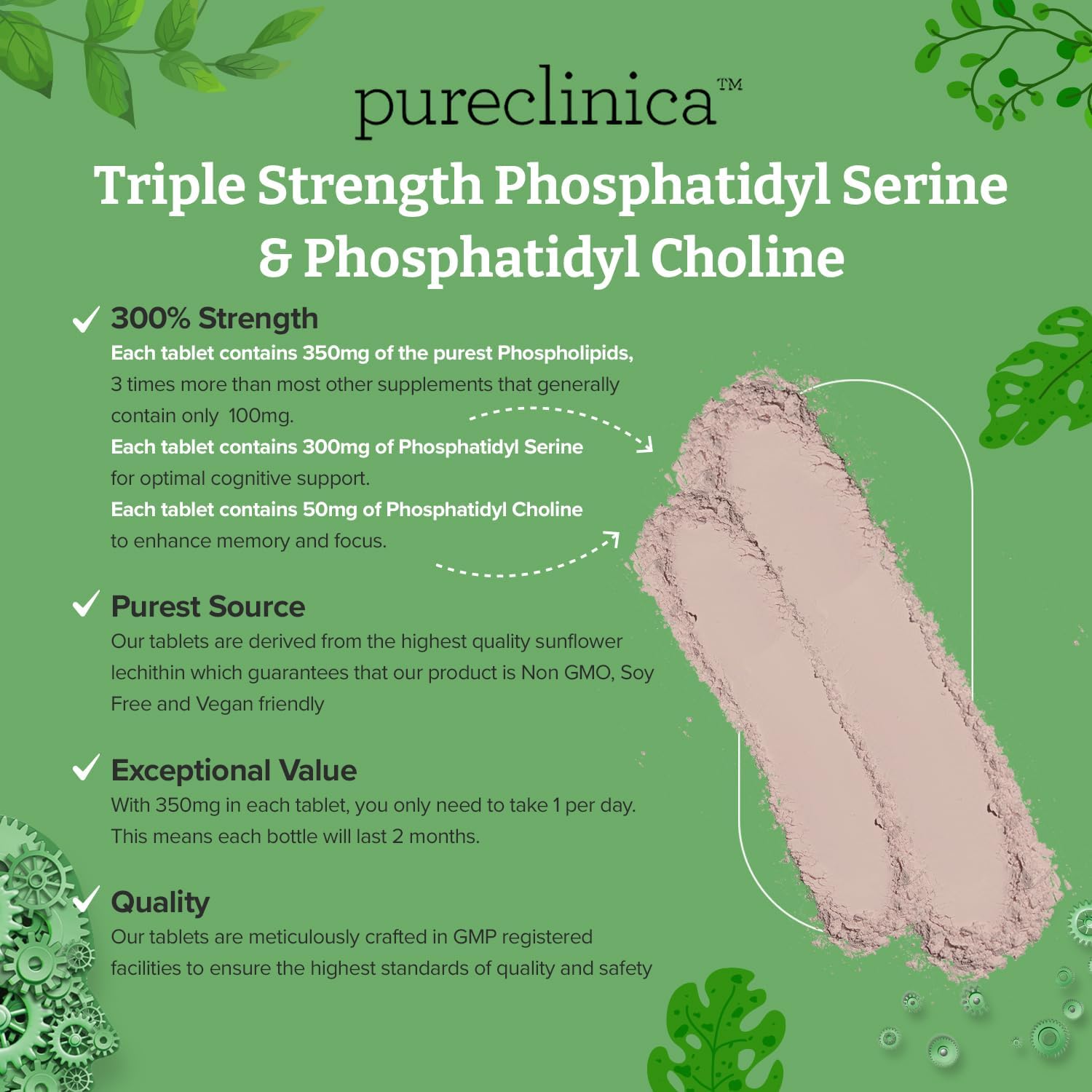 pureclinica Triple Strength Phosphatidyl Serine and Choline Supplement - 60 Tablets