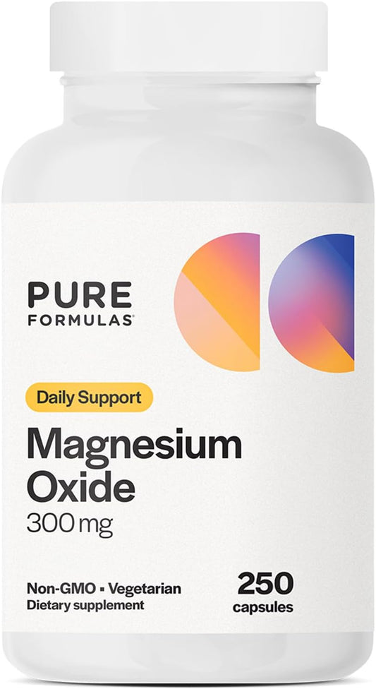 PureFormulas Magnesium Oxide 300 mg Capsules for Heart Health, Immune System, Muscle Recovery, Leg Cramps, Relaxation - Non-GMO, 250 Veg Caps