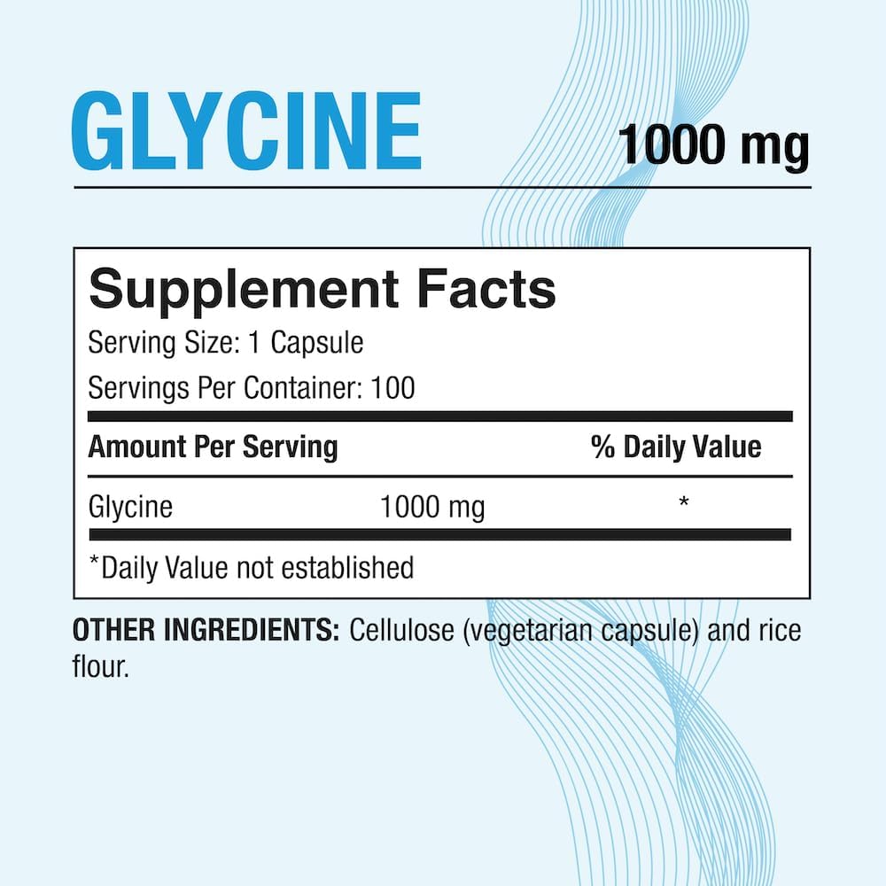 Puregen Labs Glycine 1000mg Capsules - High Potency Sleep Aid Supplement, 100 Vegetarian Capsules, Non-GMO & Gluten-Free
