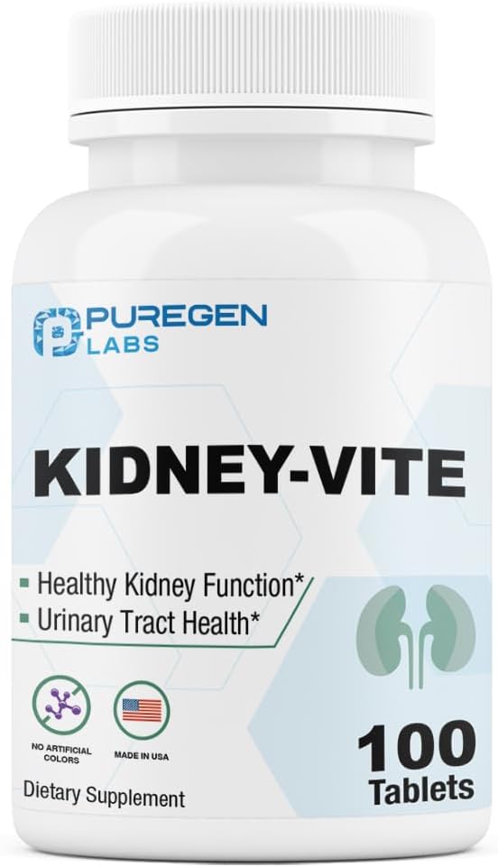 Puregen Labs Kidney-Vite: Premier Renal Support Supplement - Non-GMO, Gluten-Free, 100 Vegetarian Tablets