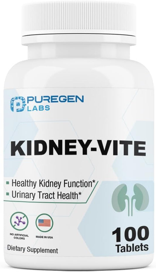 Puregen Labs Kidney-Vite: Premier Renal Support Supplement - Non-GMO, Gluten-Free, 100 Vegetarian Tablets