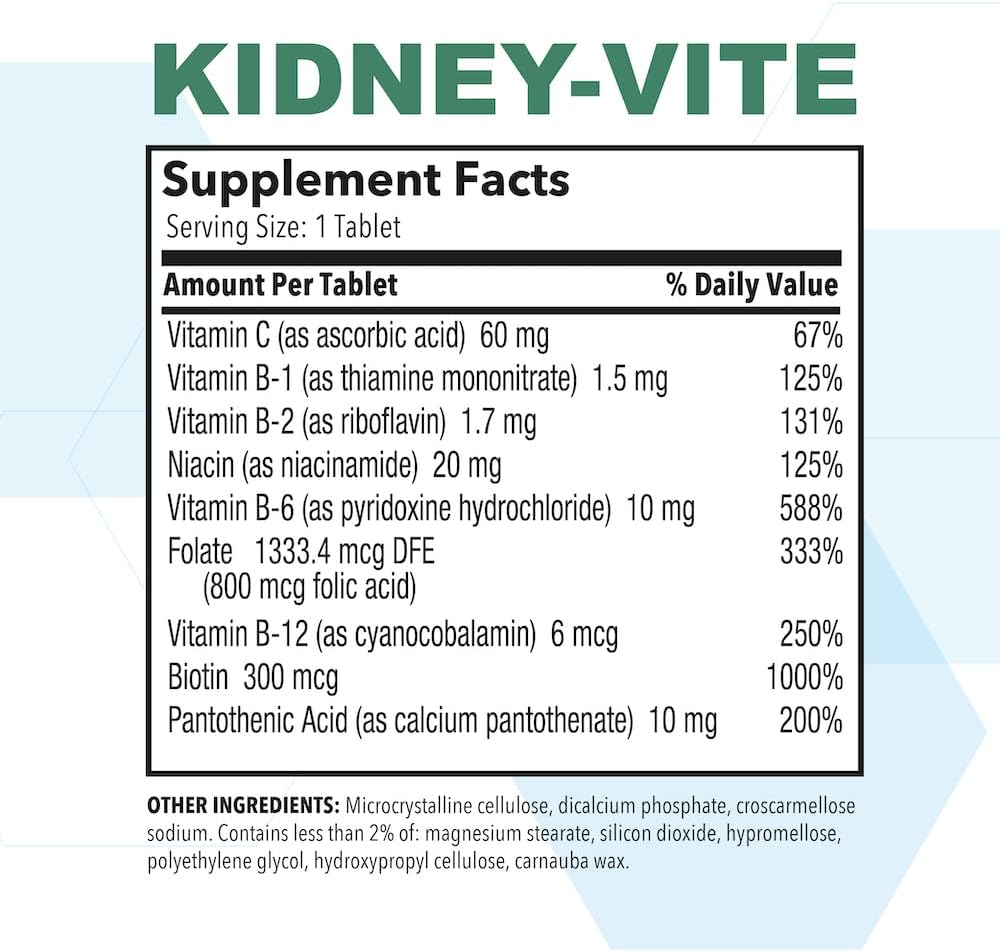 Puregen Labs Kidney-Vite: Premier Renal Support Supplement - Non-GMO, Gluten-Free, 100 Vegetarian Tablets