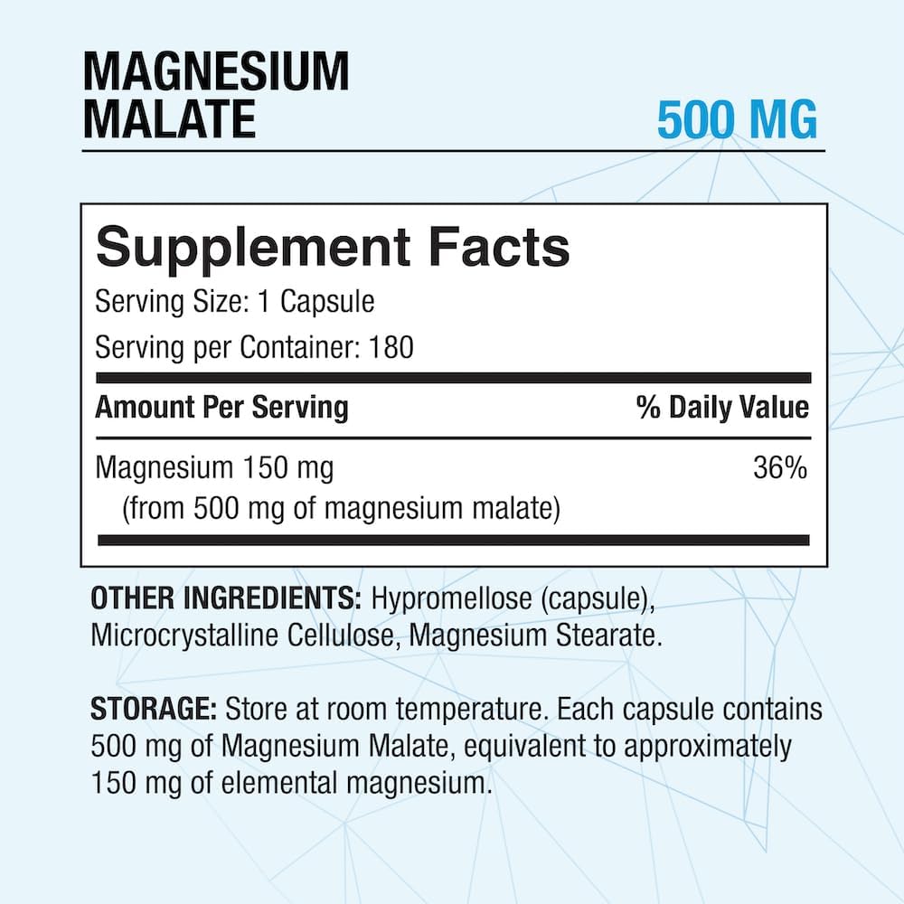 Puregen Labs Magnesium Malate 500mg | High Potency Elemental Magnesium | 360 Veggie Caps - Supports Muscle, Joint, and Heart Health