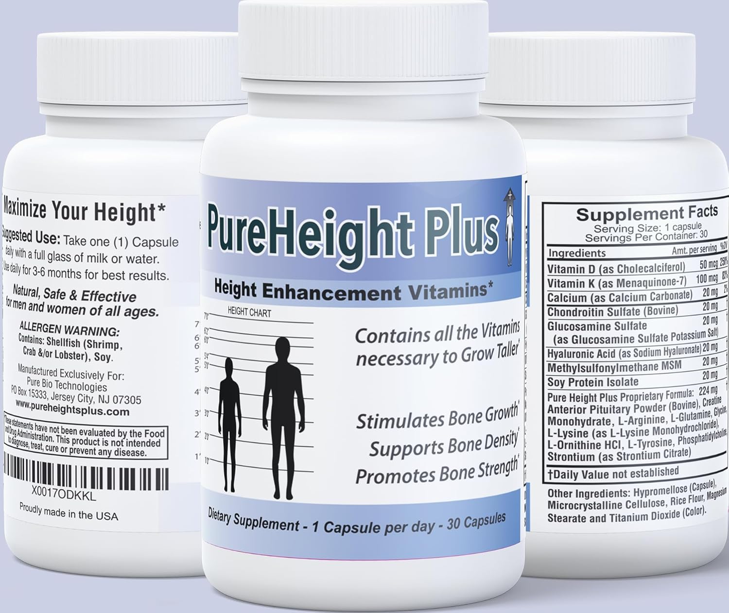 PureHeight Plus - Doctor Recommended Height Growth Vitamins for Kids, Teens, and Adults - Increase Bone Strength and Density