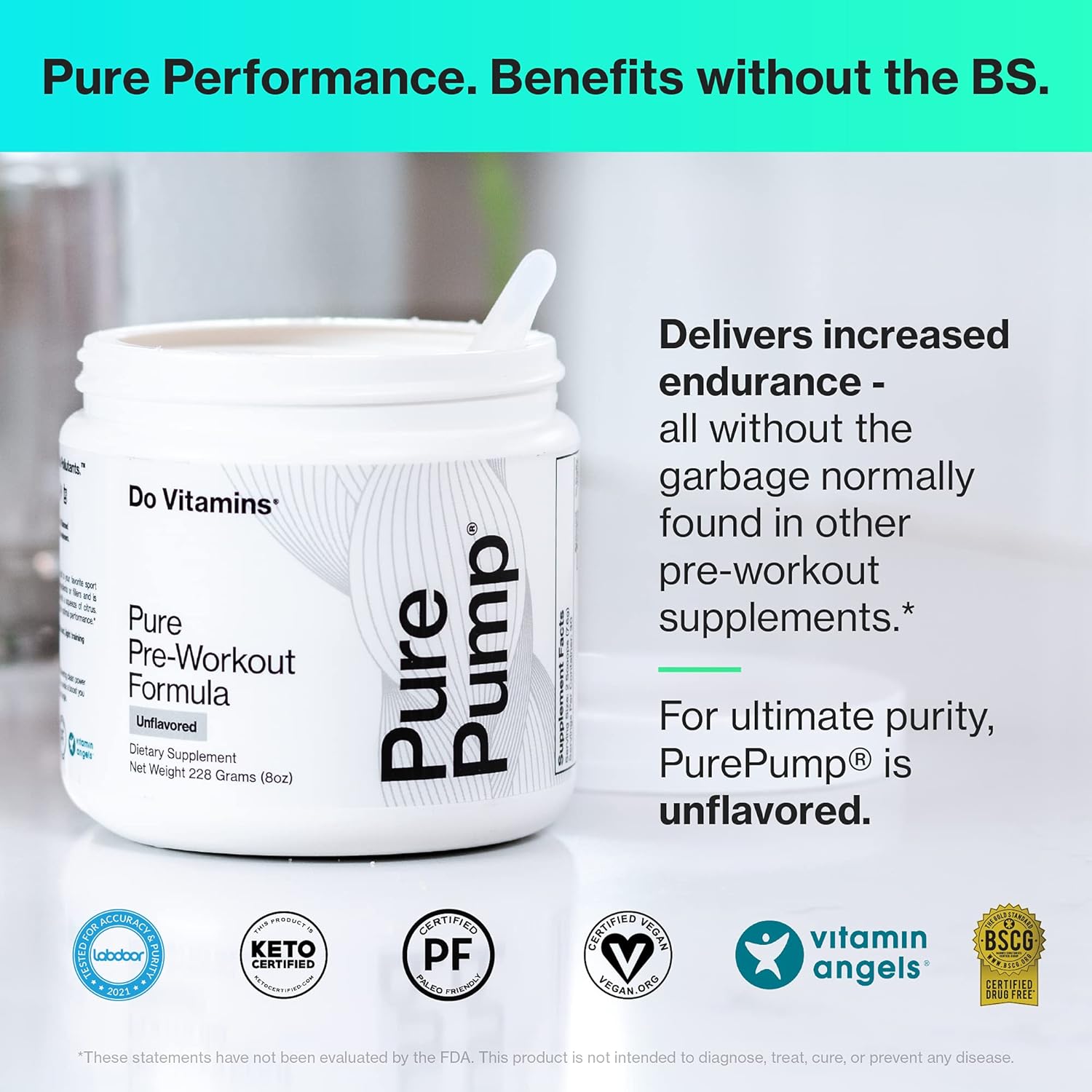 PurePump All-Natural Pre-Workout Powder - Boost Energy, Focus, and Endurance with Citrulline and Beta Alanine - Paleo, Keto, Vegan - Unflavored - 30 Servings