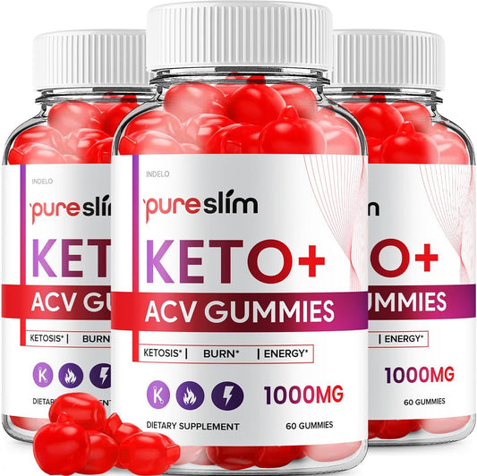 PureSlim Keto Plus ACV Gummies (3 Pack) - Advanced Formula for Men and Women - Apple Cider Vinegar Dietary Supplement with 180 Gummies