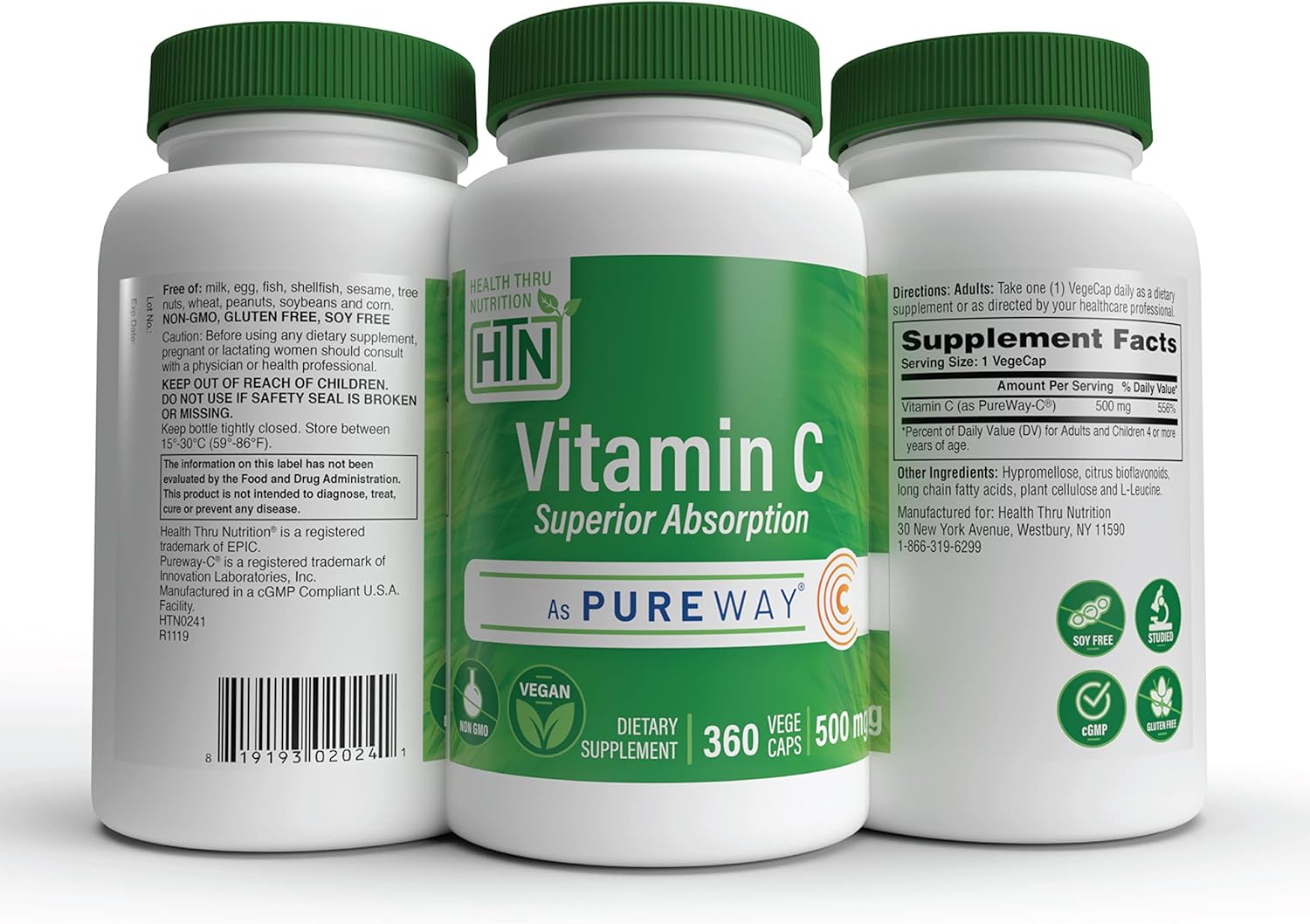 PureWay-C 360 Vegecaps - Vitamin C 500mg for Healthy Immune Function & Collagen Support - Superior Absorption - Vegan, Non-GMO, Gluten Free - 3rd Party Tested