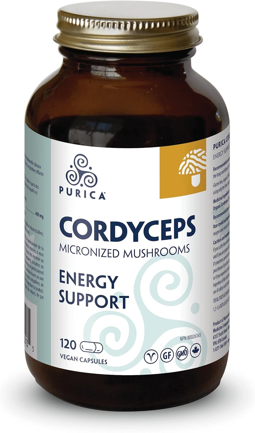 PURICA Cordyceps Capsules - 120 Count - Organic Mushroom Supplement for Energy and Endurance Boost
