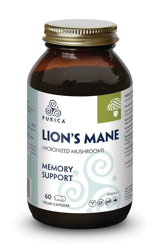 PURICA Lion's Mane Micronized Mushrooms Capsules - 60 Vegan Pills for Cognitive Health, Focus, and Memory Boost