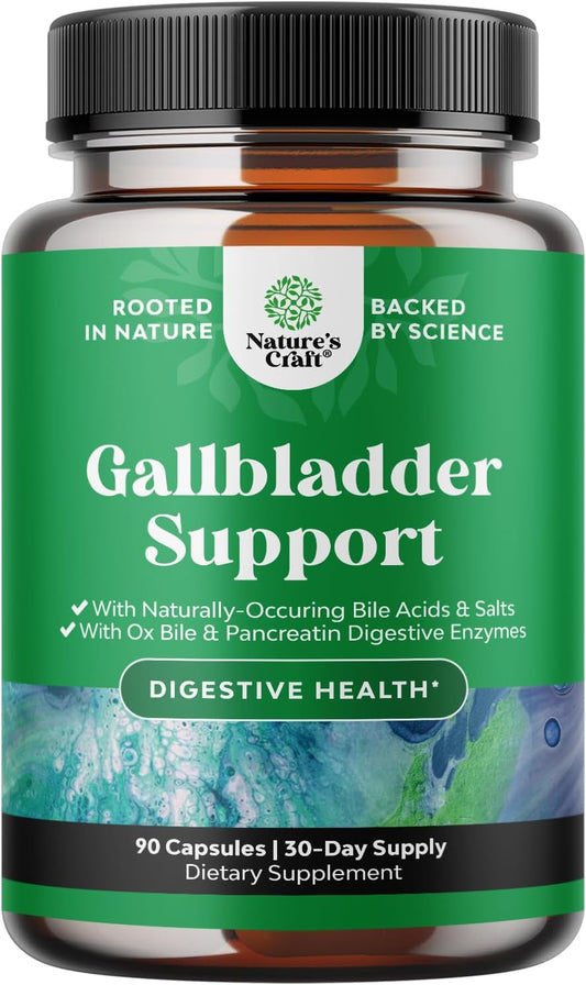 Purified Ox Bile Salts Supplement with Pancreatin Digestive Enzymes - Supports Gallbladder & Digestive Health - 90 Capsules
