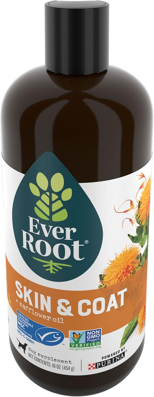 Purina EverRoot Dog Skin Care Supplements - 16 oz. Bottle with Safflower Oil for Healthy Skin and Coat