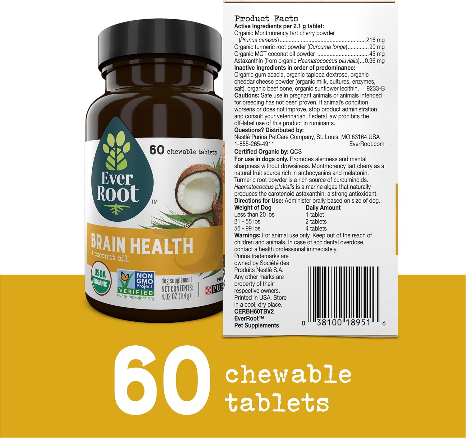 Purina EverRoot Dog Supplements for Brain Health with Coconut Oil - 4.02 oz Chewable Tablets