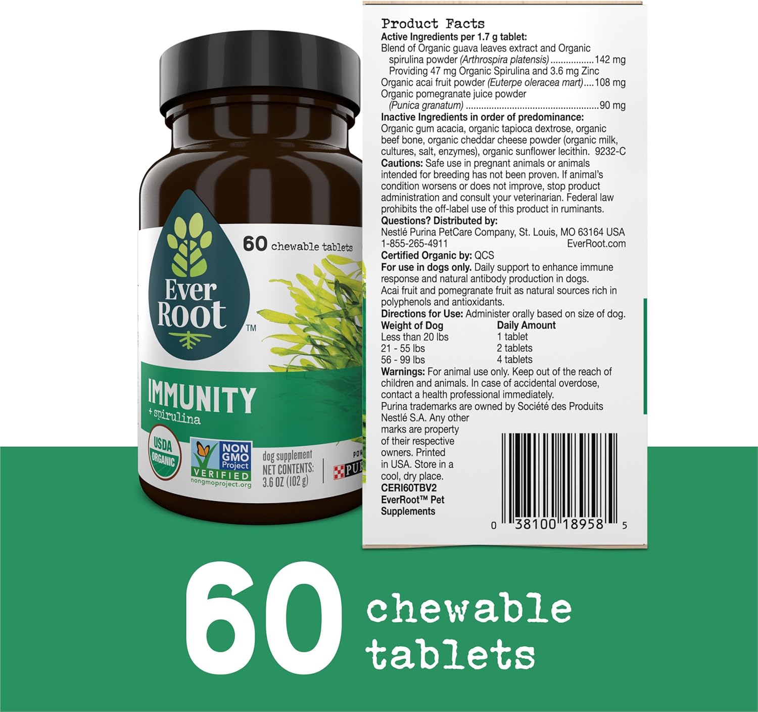 Purina EverRoot Immunity Dog Supplement Chewable Tablets with Spirulina & Antioxidants - 3.6 oz.