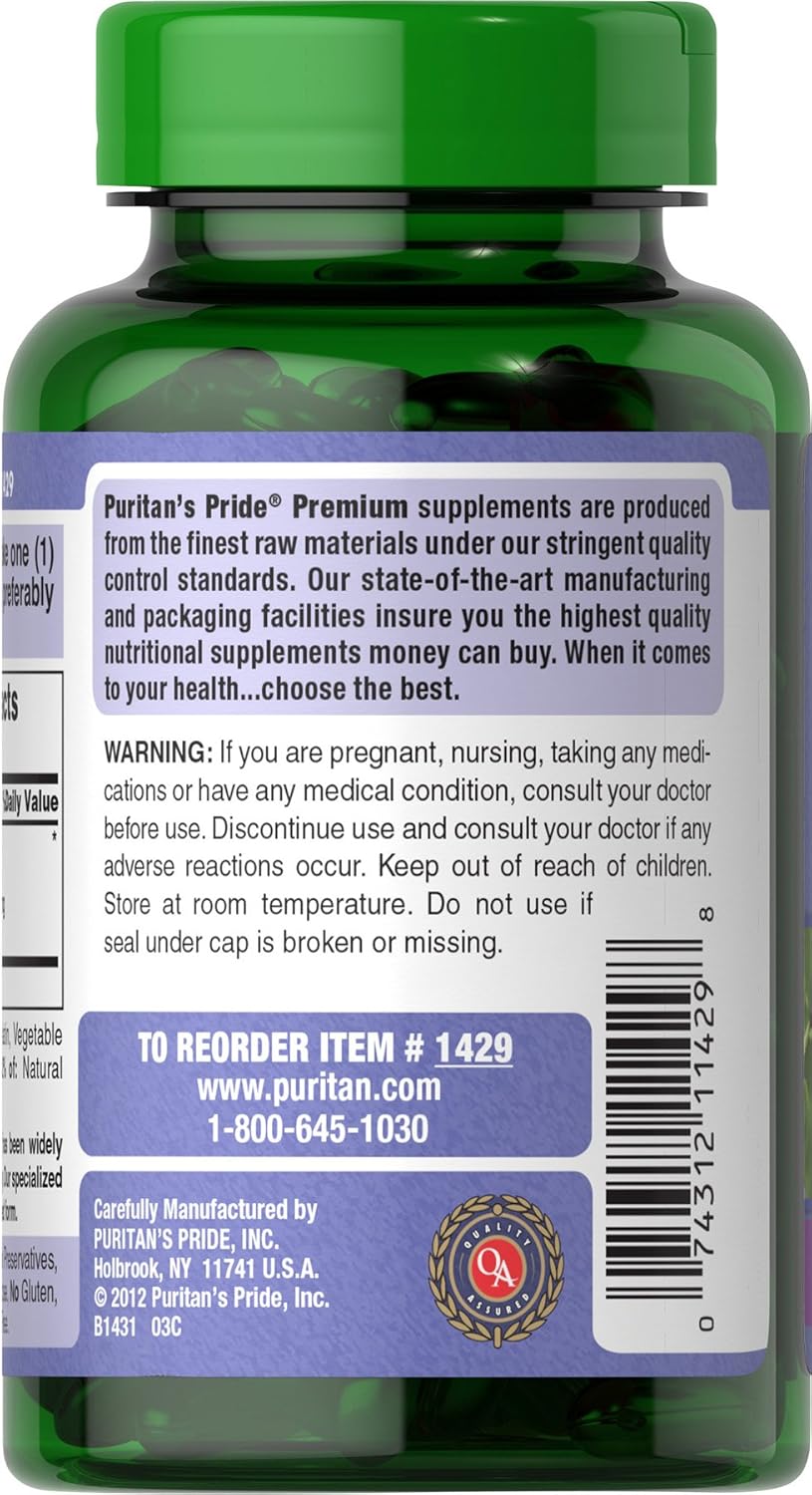 Puritan's Pride Bilberry Fruit Extract 250mg, 180 Softgels, 3-6 Month Supply, High Vitamin C, Herbal Supplement