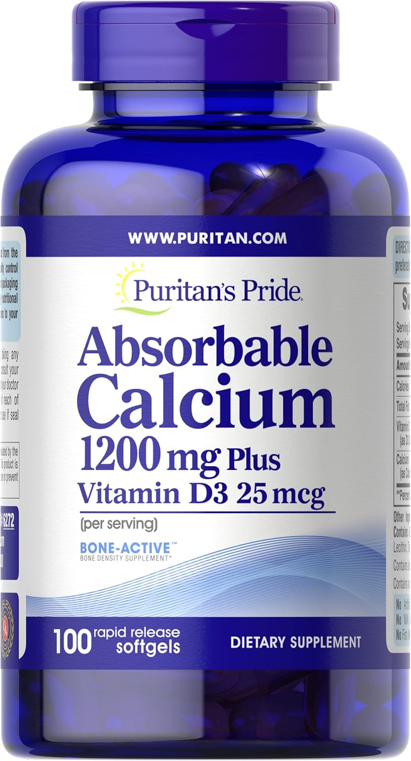 Puritan's Pride Calcium with Vitamin D3 for Bone and Immune Support, 100 Softgels