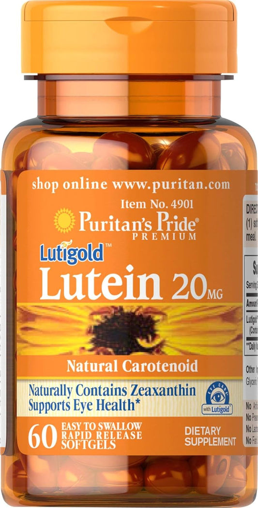 Puritan's Pride Lutein 20 mg with Zeaxanthin Capsules, 60 Count for Eye Health Support
