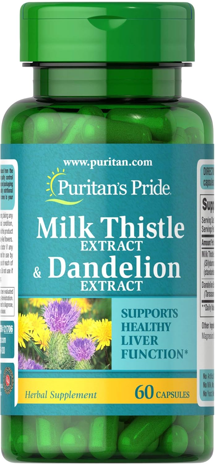 Puritan's Pride Milk Thistle and Dandelion Extract Capsules - 60 Count