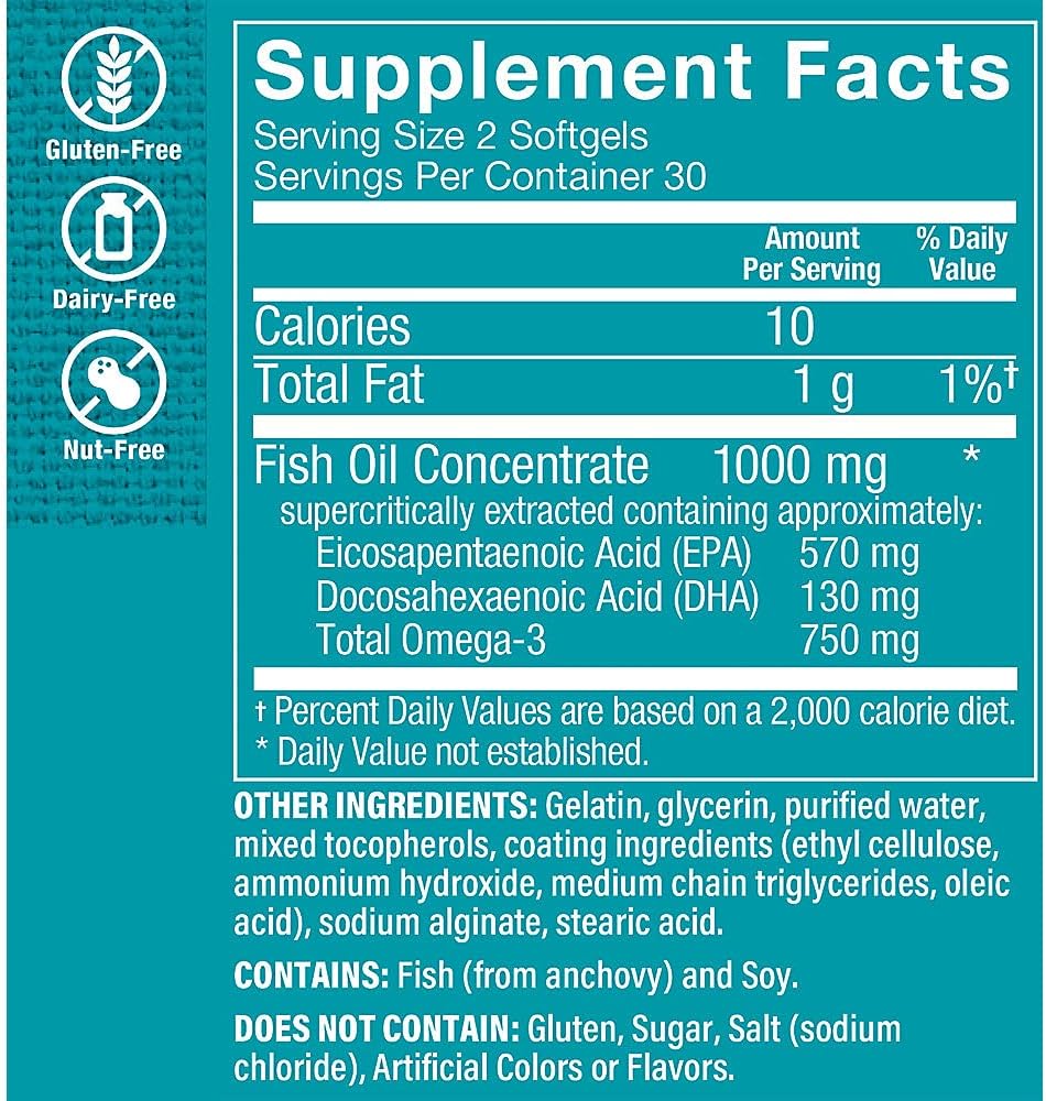 Purity Assured Omega 3 Fish Oil Softgels for Cardiovascular, Joint, and Brain Health