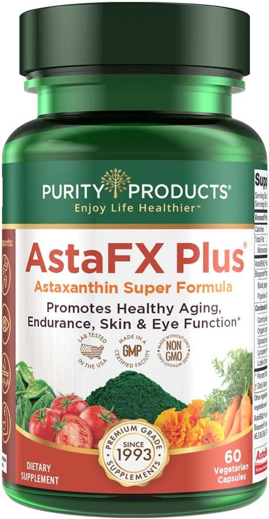 Purity Products AstaFX Plus: Astaxanthin Super Formula for Endurance, Skin, and Eye Health - 30 Day Supply - 6,000x More Powerful Than Vitamin C