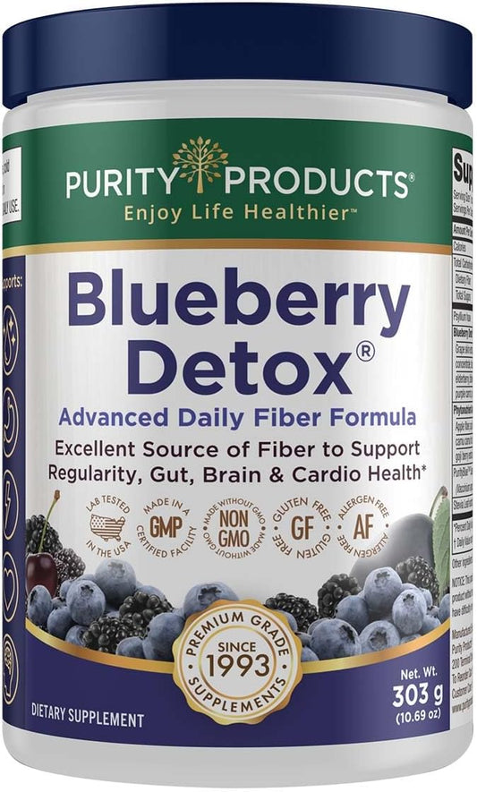 Purity Products Blueberry Detox Fiber Formula with PurityBlue Wild Blueberries - 6g Prebiotic Fiber - 30 Servings