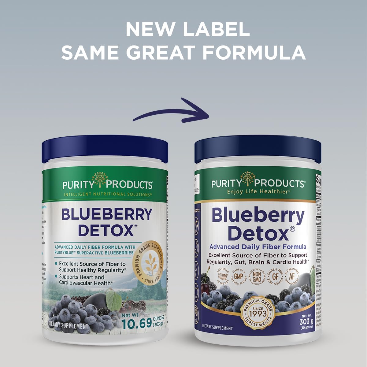 Purity Products Blueberry Detox Fiber Formula with PurityBlue Wild Blueberries - 6g Prebiotic Fiber - 30 Servings
