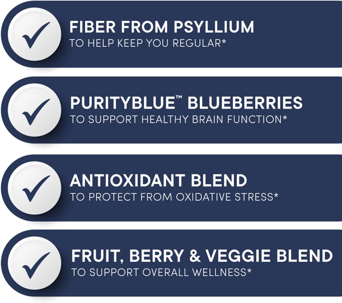 Purity Products Blueberry Detox Fiber Formula with PurityBlue Wild Blueberries - 6g Prebiotic Fiber - 30 Servings