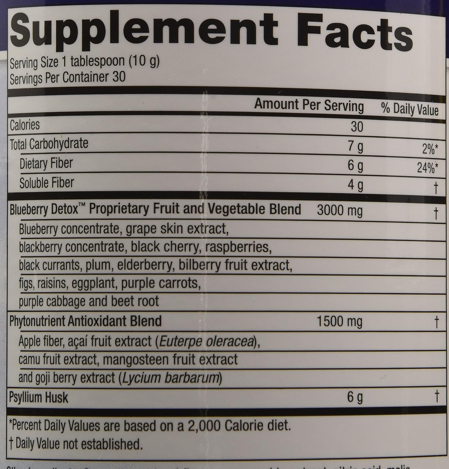 Purity Products Blueberry Detox Fiber Formula with PurityBlue Wild Blueberries - 6g Prebiotic Fiber - 30 Servings