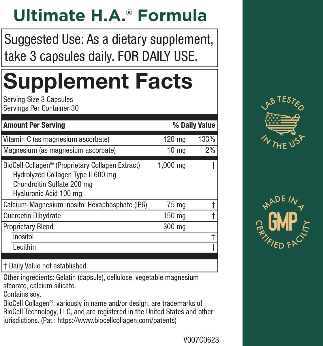 Purity Products Ultimate H.A. Formula with BioCell Collagen - Supports Joints and Skin Health - 90 Count