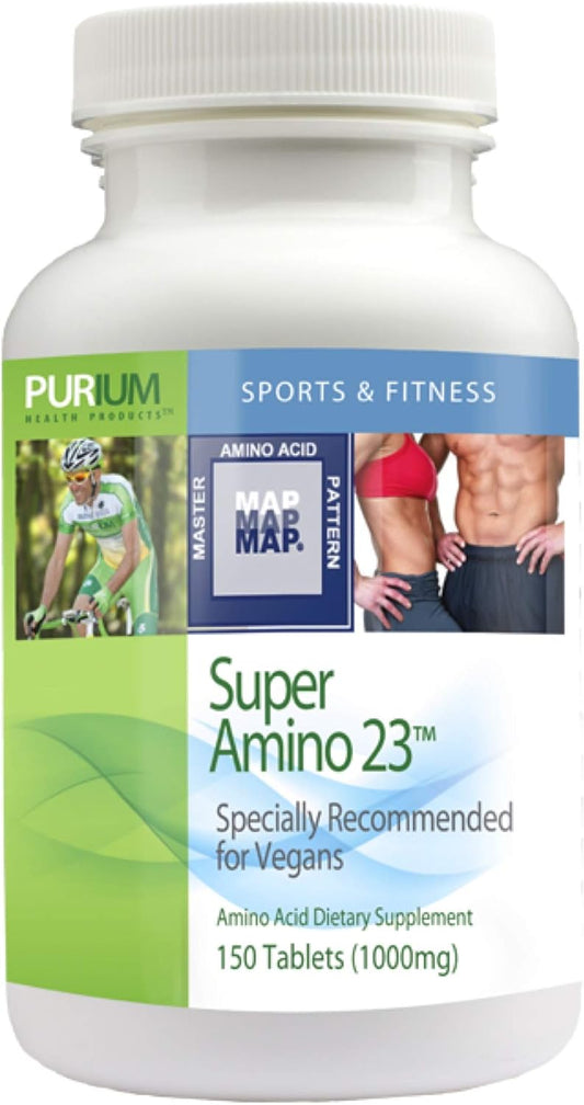 Purium Super Amino 23-150 Vegan Tablets - BCAA & Essential Amino Acid Supplement - Muscle Building, Pre Workout, Recovery Aid - Gluten Free - 30 Servings