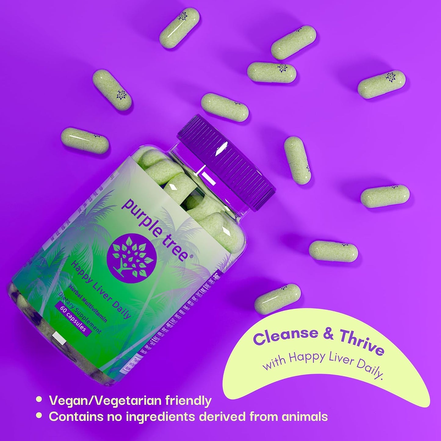 Purple Tree Liver Support & Cleanse Supplement with Milk Thistle, Dandelion Root, Artichoke Leaf, DHM, Vitamins - 60 Veggie Pills for Happy Liver