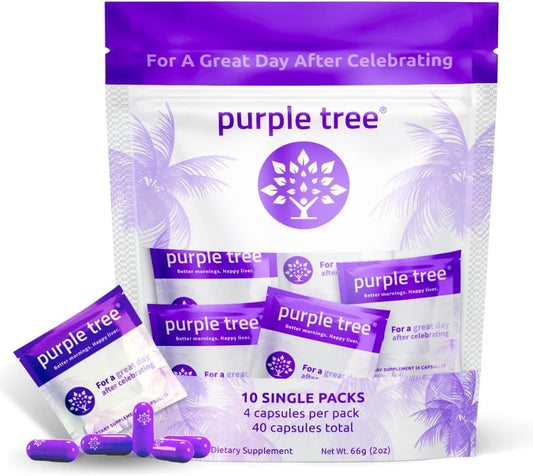 Purple Tree Liver Support & Hydration Pills for Post-Celebration Wellness | DHM, Milk Thistle, Electrolytes, Vitamins | Bachelorette & Bachelor Party Kits, 10 Packs