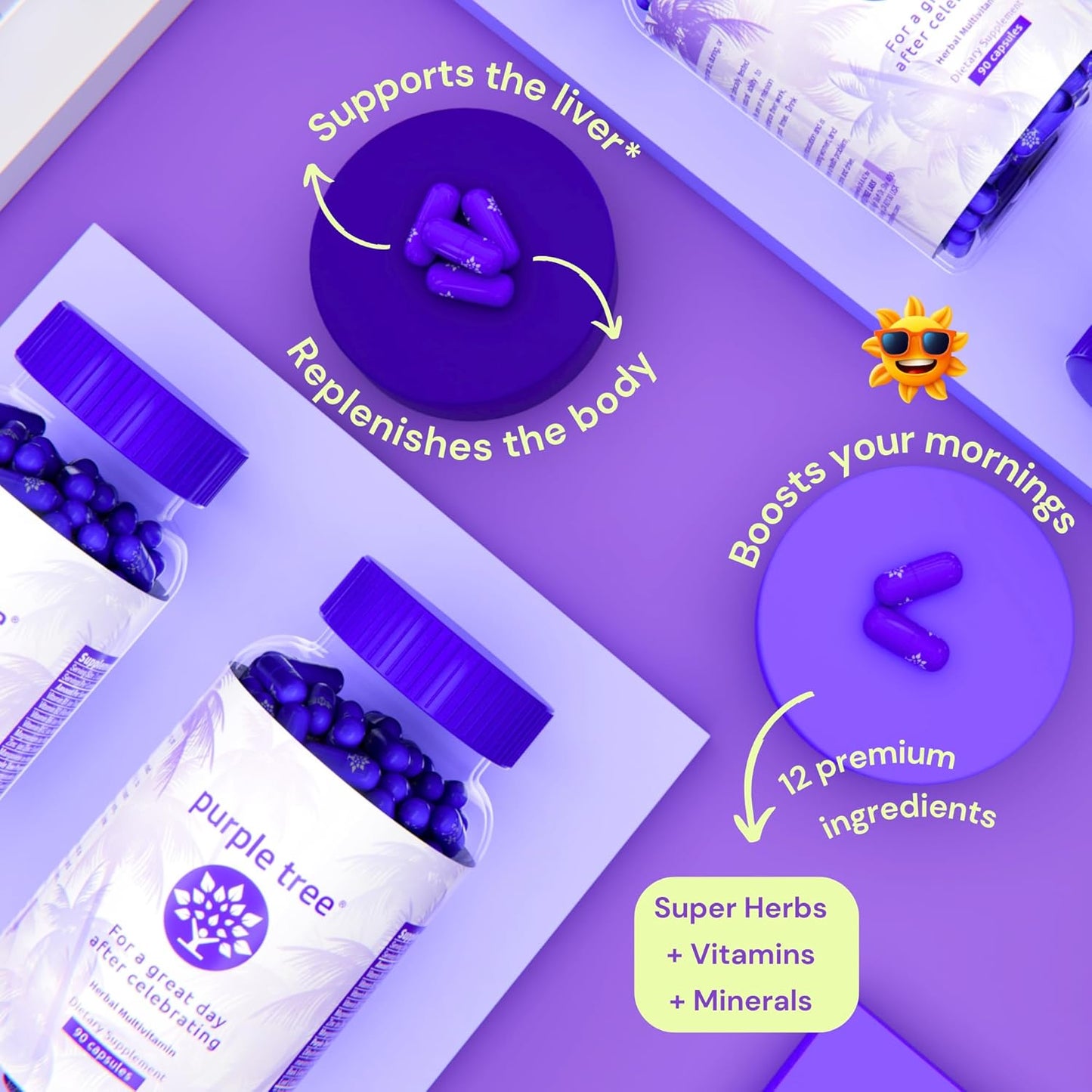 Purple Tree Liver Support & Hydration Supplement with DHM, Milk Thistle, Electrolytes, Vitamin B - 180 Pills