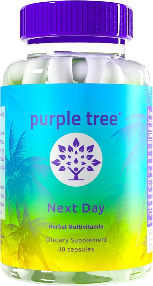 purple tree Post-Celebration Wellness Supplement - Replenish & Feel Your Best with Ashwagandha, Ginger, Peppermint, Milk Thistle, Electrolytes, Vitamins - 30 Pills for Next Day Recovery