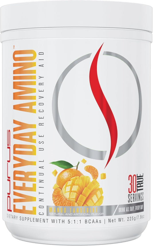 Purus Labs BCAA Powder for Muscle Recovery & Hydration | Fresh Mango Tangerine Flavor | 30 Servings | Sugar & Gluten Free